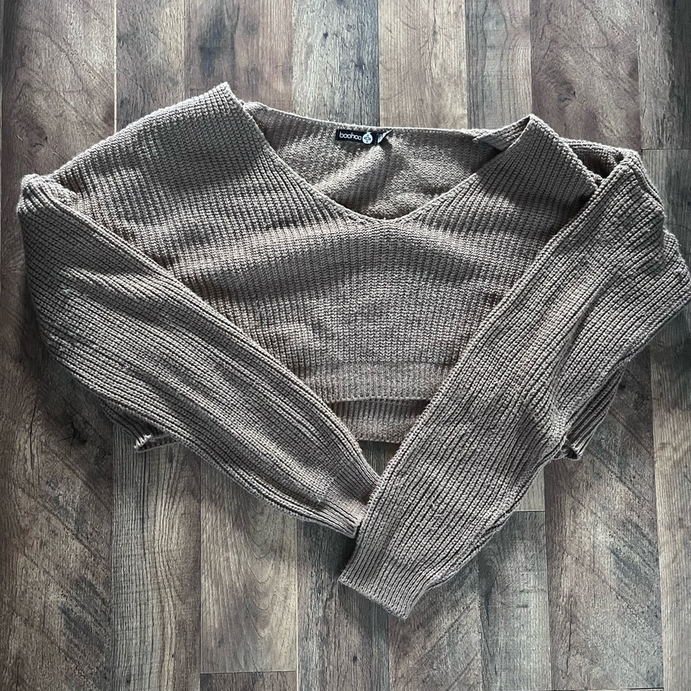 Tan Off the Shoulder Sweater